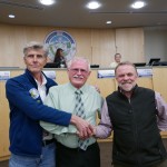 Assembly Member Randall Kowalke, newly sworn in Assembly Member Dan Mayfield, and Mayor Vern Halter celebrate Mayfield's return to District 5 seat.